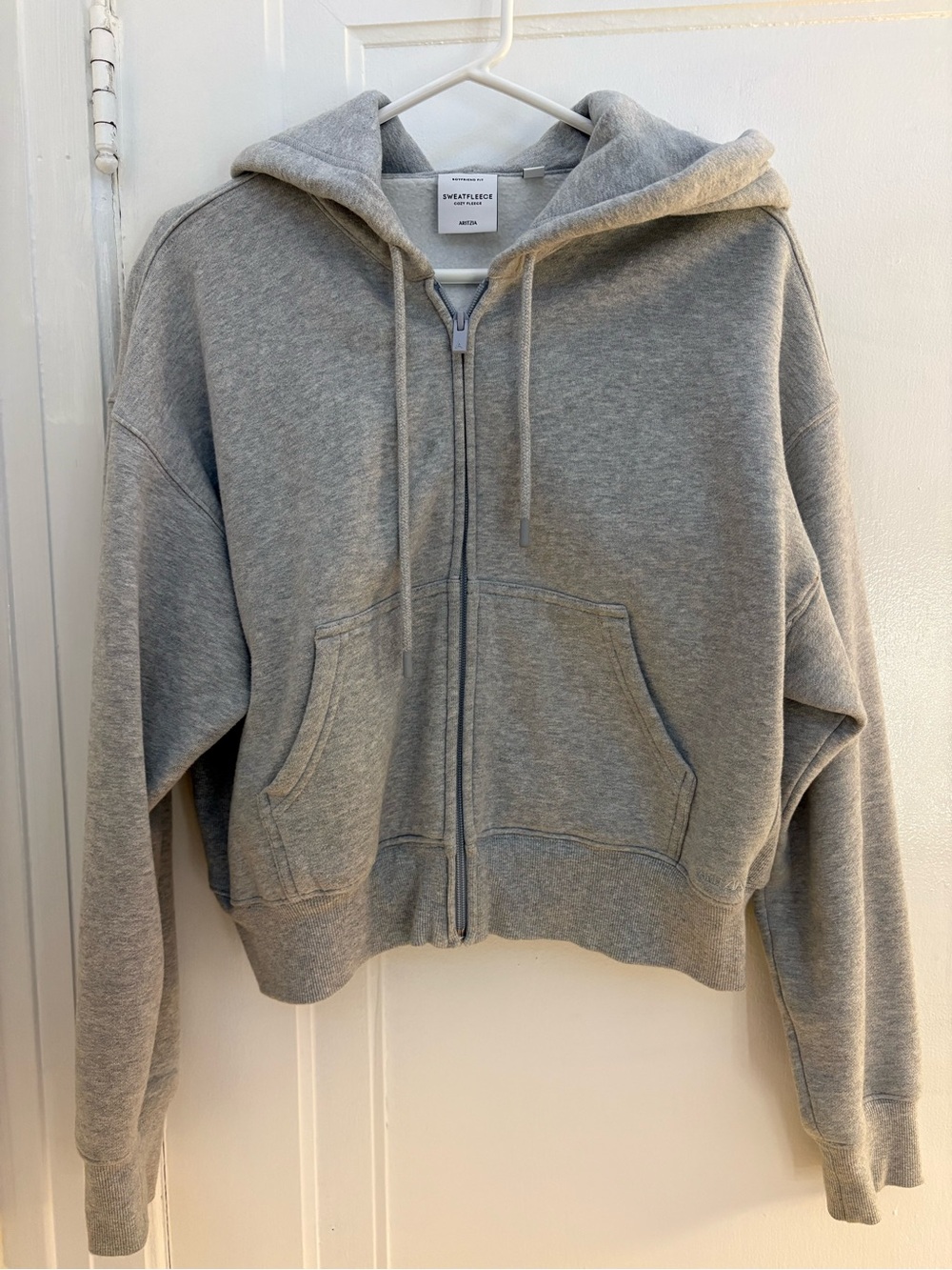 aritzia sweatfleece cozy fleece boyfriend zip hoodie | grey